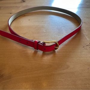 Bright Barbie Pink Thin Leather Belt With Gold Buckle - Coldwater Creek